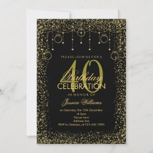 Snyggt Black & Guld Glitter Dekoration Birthag Inbjudningar