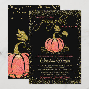 Snyggt Black Guld Glitter Pumpkin Baby Shower Inbjudningar