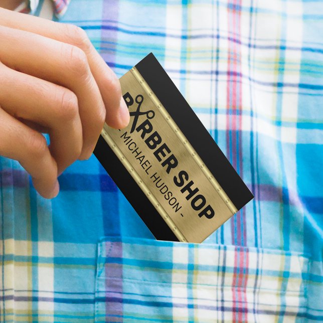 Snyggt Black & Guld Masculine Barber Shop Visitkort (Skapare uppladdad)