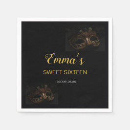 Snyggt Black & Guld Masqueramask 16 födelsedag Pappersservett