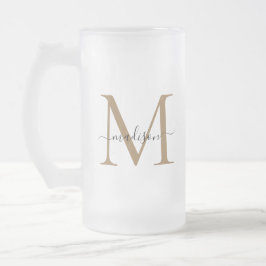 Snyggt Black Guld Monogram Elegant Script Namn Frostat Ölglas