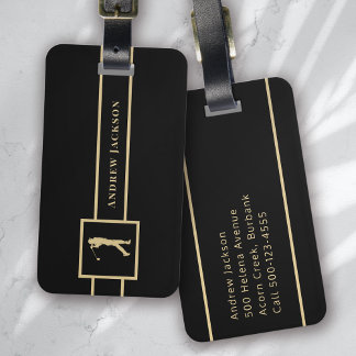 Snyggt Black Guld Monogram Golfer Bagagebricka