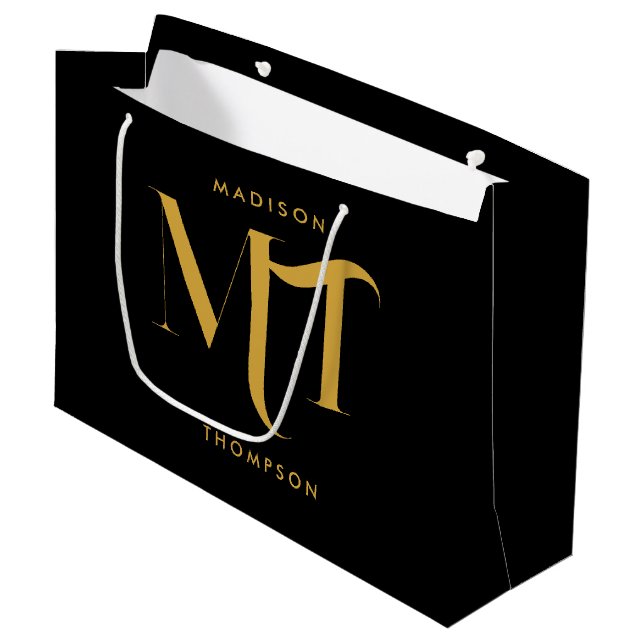 Snyggt Black & Guld Monogram Initialer Brev (Framsidan Vinklad)