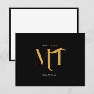 Snyggt Black & Guld Monogram Initialer Brev Anteckningskort