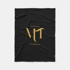 Snyggt Black & Guld Monogram Initialer Brev Fleecefilt