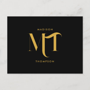 Snyggt Black & Guld Monogram Initialer Brev Helg Vykort