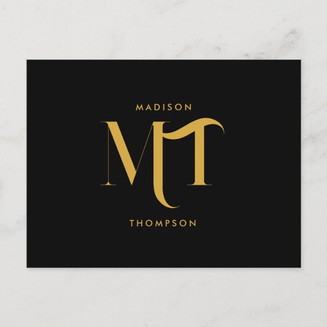 Snyggt Black & Guld Monogram Initialer Brev Helg Vykort (Framsida)