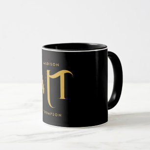 Snyggt Black & Guld Monogram Initialer Brev Mugg