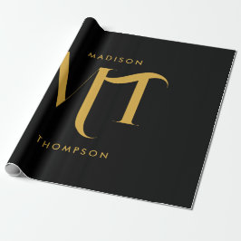 Snyggt Black & Guld Monogram Initialer Brev Presentpapper