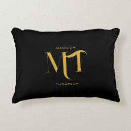 Snyggt Black & Guld Monogram Initialer Brev Prydnadskudde