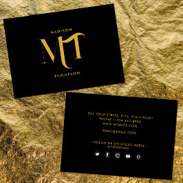 Snyggt Black & Guld Monogram Social Media Icons Visitkort