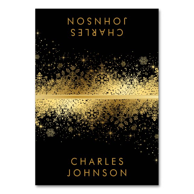 Snyggt Black & Guld Snöflingor | Plattskort Bordsnummer (Framsidan)