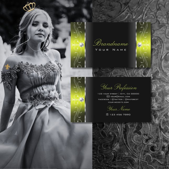 Snyggt Black Gult Squiggled Jewels Ornamental Visitkort (Skapare uppladdad)