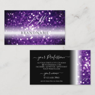 Snyggt Black Lila Sparkling Glitter Initialer Visitkort