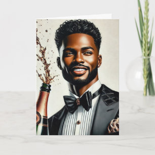 Snyggt Black Man Champagne Luxury Birthday Card Kort