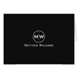 Snyggt Black Modern Circle Two Monogram Initial OBS Kort