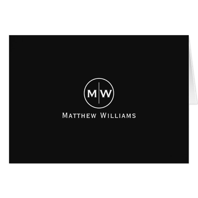 Snyggt Black Modern Circle Two Monogram Initial OBS Kort (Framsidan Horizontal)