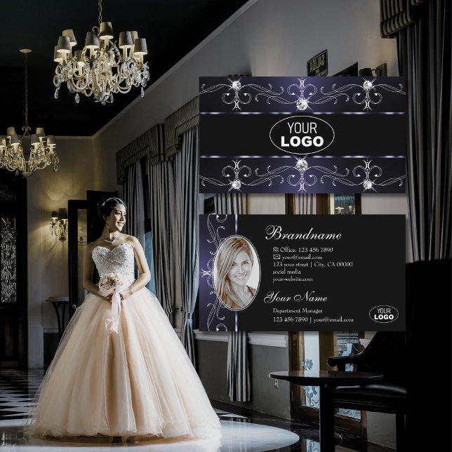 Snyggt Black Mörk blått Ornate Gräns Logotyp & Fot Visitkort (Skapare uppladdad)