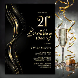 Snyggt Black och Guld 21:a födelsedagen Party Inbjudningar