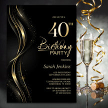 Snyggt Black och Guld 40:e födelsedagen Party