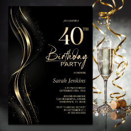 Snyggt Black och Guld 40:e födelsedagen Party Inbjudningar