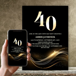 Snyggt Black och Guld 40:e födelsedagen Party Inbjudningar