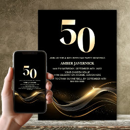 Snyggt Black och Guld 50:e Födelsedagsfesten Inbjudningar