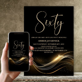 Snyggt Black och Guld 60:e Födelsedagsfesten Inbjudningar
