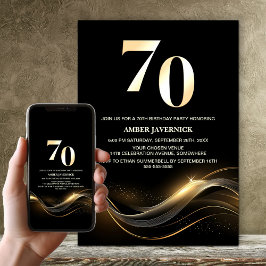Snyggt Black och Guld 70:e Födelsedagsfesten Inbjudningar