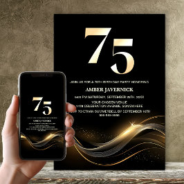 Snyggt Black och Guld 75:e Födelsedagsfesten Inbjudningar