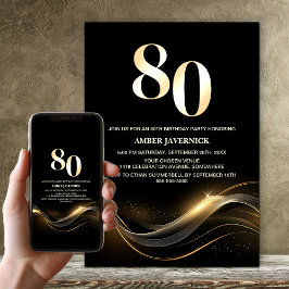 Snyggt Black och Guld 80:e Födelsedagsfesten Inbjudningar