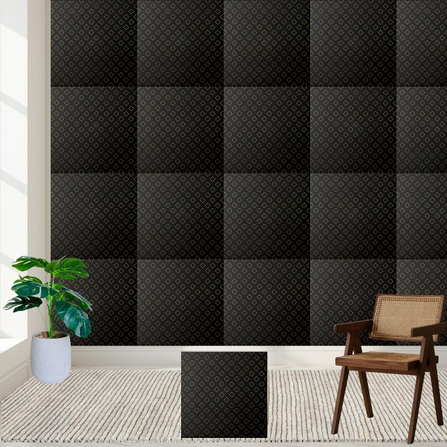 Snyggt Black och Guld Diamond Tile Kakelplatta (Stylish Black and Gold Diamond Tile)