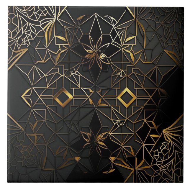 Snyggt Black och Guld Mosaic Abstrakt Kakelplatta (Framsidan)