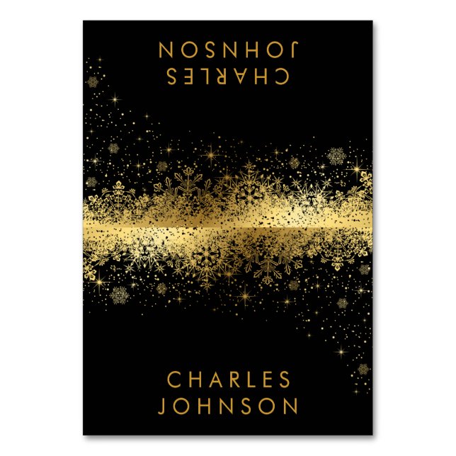 Snyggt Black och Guld Snöflingor | Plattskort Bordsnummer (Framsidan)