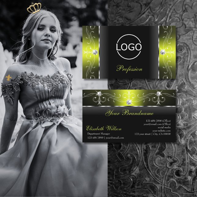 Snyggt Black och Gult Squiggled Jewels add Logotyp Visitkort (Skapare uppladdad)