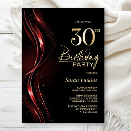 Snyggt Black och Red 30års födelsedag Party Inbjudningar