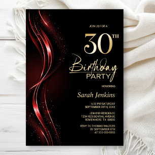 Snyggt Black och Red 30års födelsedag Party Inbjudningar
