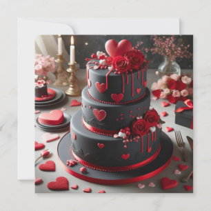 Snyggt Black och Red Valentine Cake Julkort