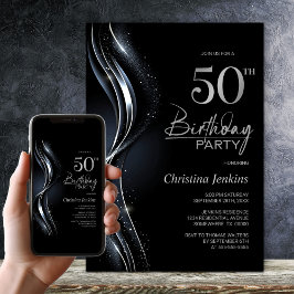 Snyggt Black och Silver 50:e Födelsedagsfesten Inbjudningar