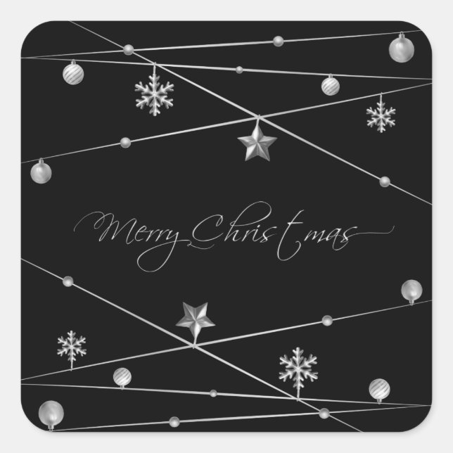 Snyggt Black och Silver julklapp Fyrkantigt Klistermärke (Framsida)