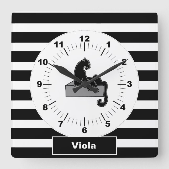 Snyggt Black Panther Cat White Modern Fyrkantig Klocka (Framsida)