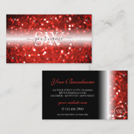 Snyggt Black Red Gnistra Glitter Initialer Modern Visitkort