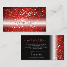 Snyggt Black Red Gnistra Glitter Monogram Modern Visitkort