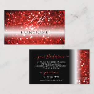 Snyggt Black Red Gnistra Glitter Monogram Modern Visitkort