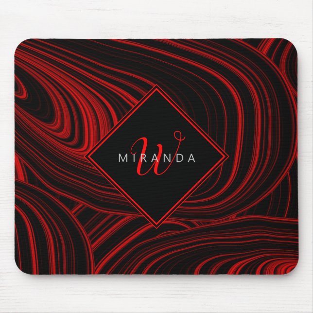Snyggt Black Red Monogrammed Abstrakt Mönster Musmatta (Framsidan)