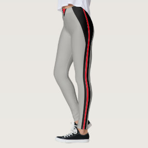 Snyggt Black & Red Stripe på Light Silver Grått Leggings
