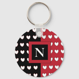 Snyggt Black Red White Hearts Monogram Nyckelring