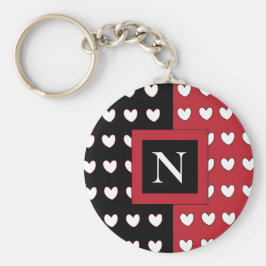 Snyggt Black Red White Hearts Monogram Nyckelring