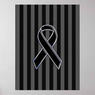 Snyggt Black Ribbon Awareness Lodrät Rand Poster