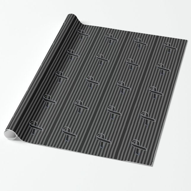 Snyggt Black Ribbon Awareness Lodrät Rand Presentpapper (Utrullad)